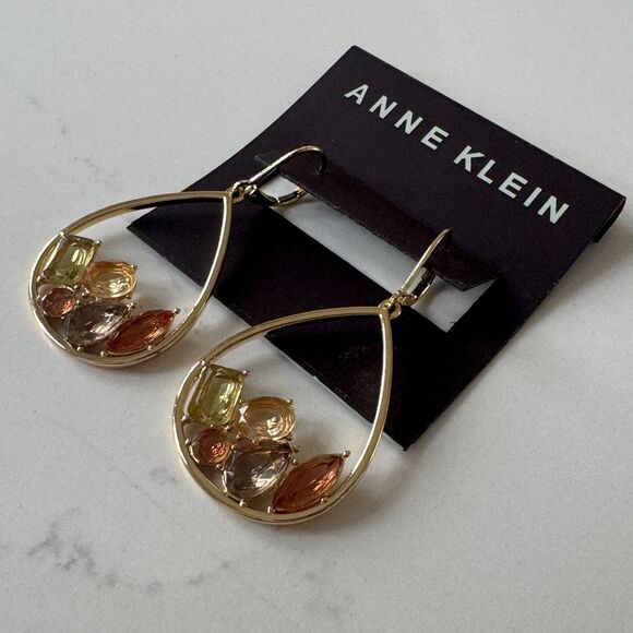 NWT Dangle Stained Glass Teardrop Gold Earrings - Picture 8 of 9